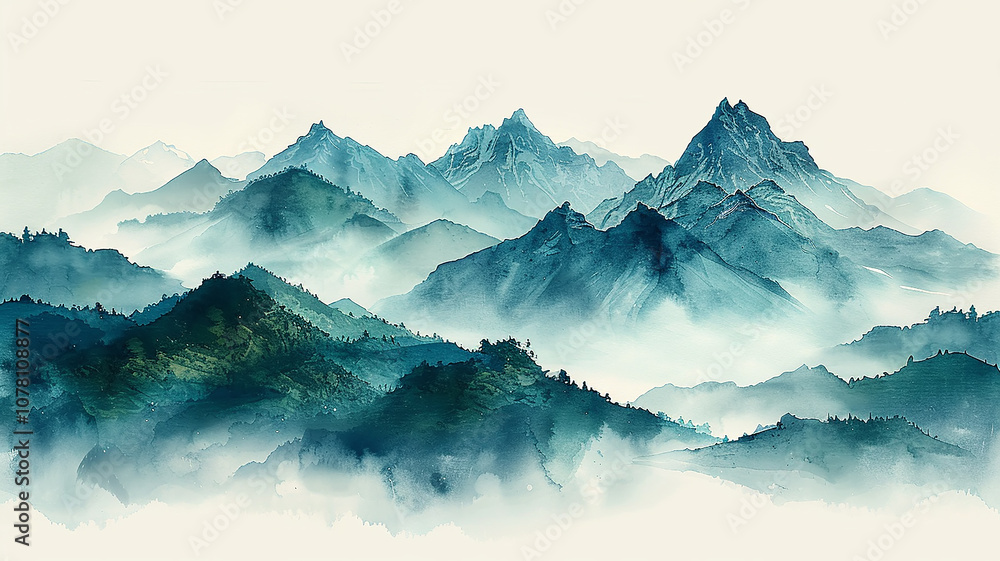 Blue mountain peaks isolated rocks on a white background, mountain landscape logo Blue mountain peaks isolated rocks on a white background, mountain landscape logo