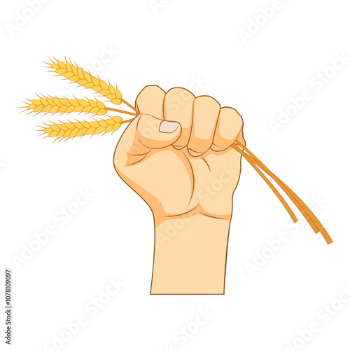 Vector illustration of wheat grains in hand on transparent background