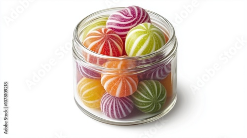 a glass jar of colorful hard candy photo