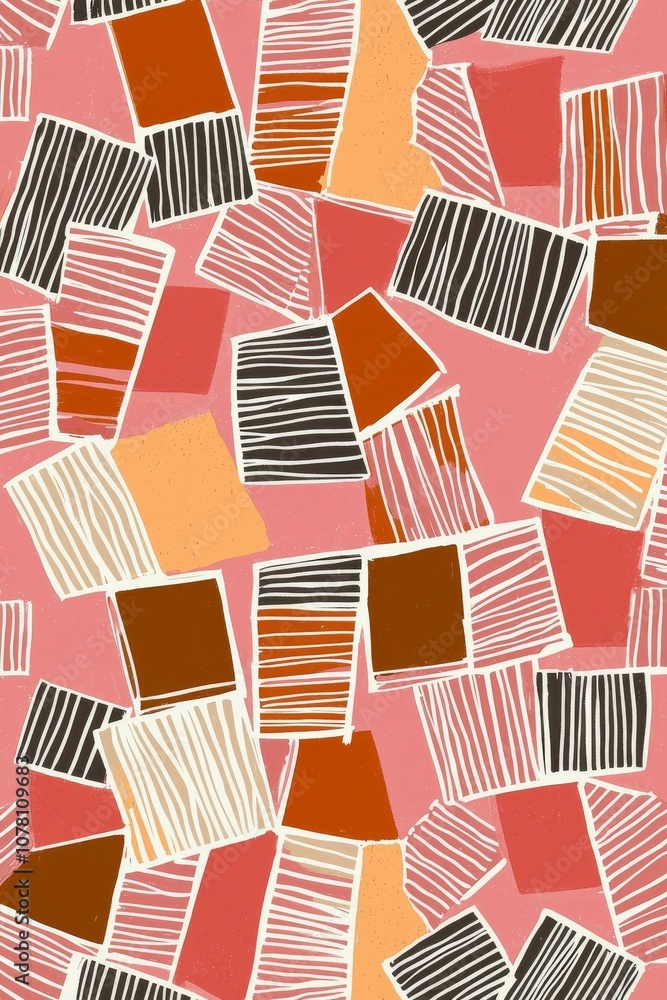 Hand-Painted Textured Wallpaper Pattern in Organic Geometric Style with Random Pantone Colors and White Lines - Reminiscent of Japanese Woodblock Prints Hand-Painted Textured Wallpaper Pattern in Organic Geometric Style with Random Pantone Colors and White Lines - Reminiscent of Japanese Woodblock Prints