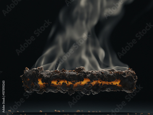 Incense stick burning with delicate smoke close-up photo