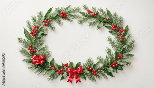 Wallpaper Mural A simple Christmas wreath with holly and red berries on a white background Torontodigital.ca
