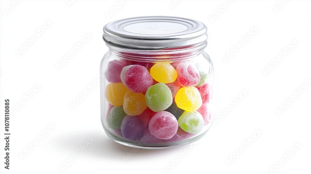 a glass jar of colorful hard candy