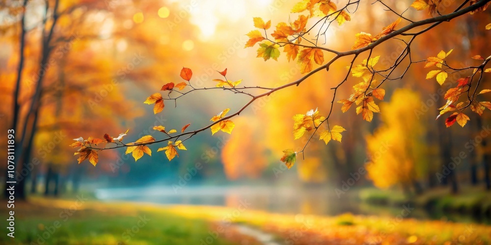 Beautiful blurred natural landscape with a branch and background, portraying good weather and a cozy autumn mood, nature, landscape Beautiful blurred natural landscape with a branch and background, portraying good weather and a cozy autumn mood, nature, landscape