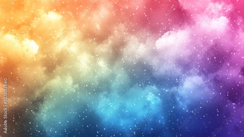 Fototapeta premium Abstract colorful sky with clouds and stars.