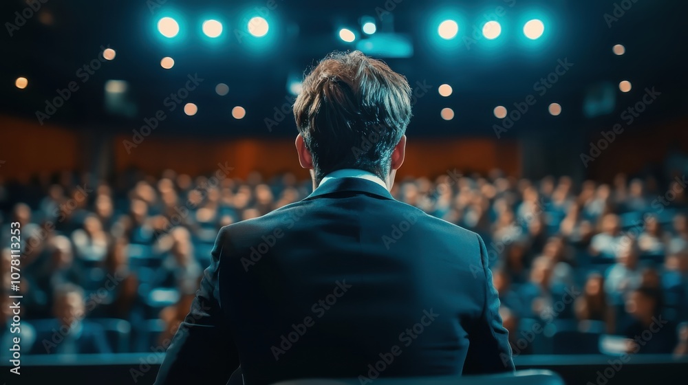 Speaker s profile in motion, focus on speech delivery, motivational impact, surreal, silhouette, modern auditorium backdrop Speaker s profile in motion, focus on speech delivery, motivational impact, surreal, silhouette, modern auditorium backdrop