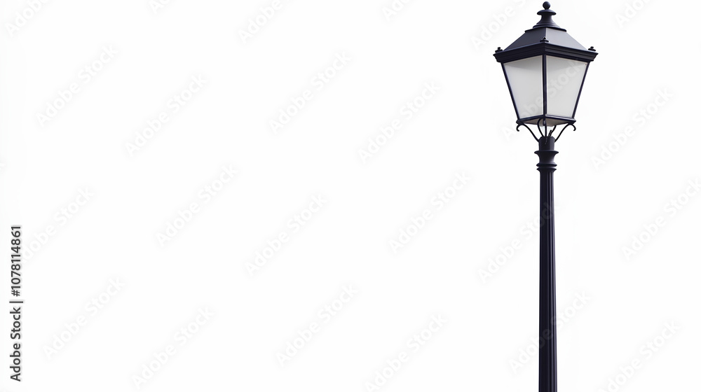 Black street lamp post on white background Black street lamp post on white background
