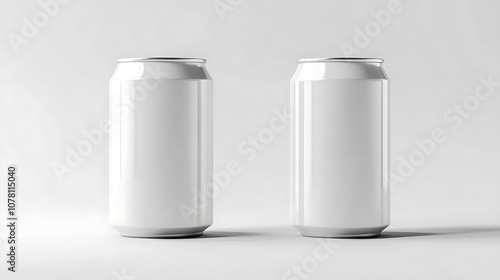 Two blank white cans on a minimalist background, ready for branding or design purposes.