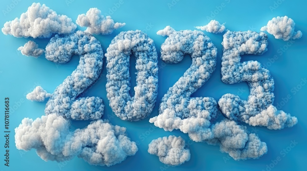 Happy New Year 2025, Sky Clouds text, New Year concept arts Happy New Year 2025, Sky Clouds text, New Year concept arts
