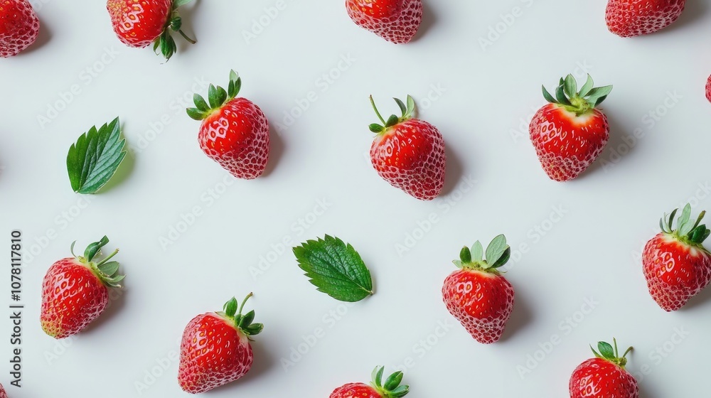 Red Ripe Strawberries Scattered on a White Background Red Ripe Strawberries Scattered on a White Background