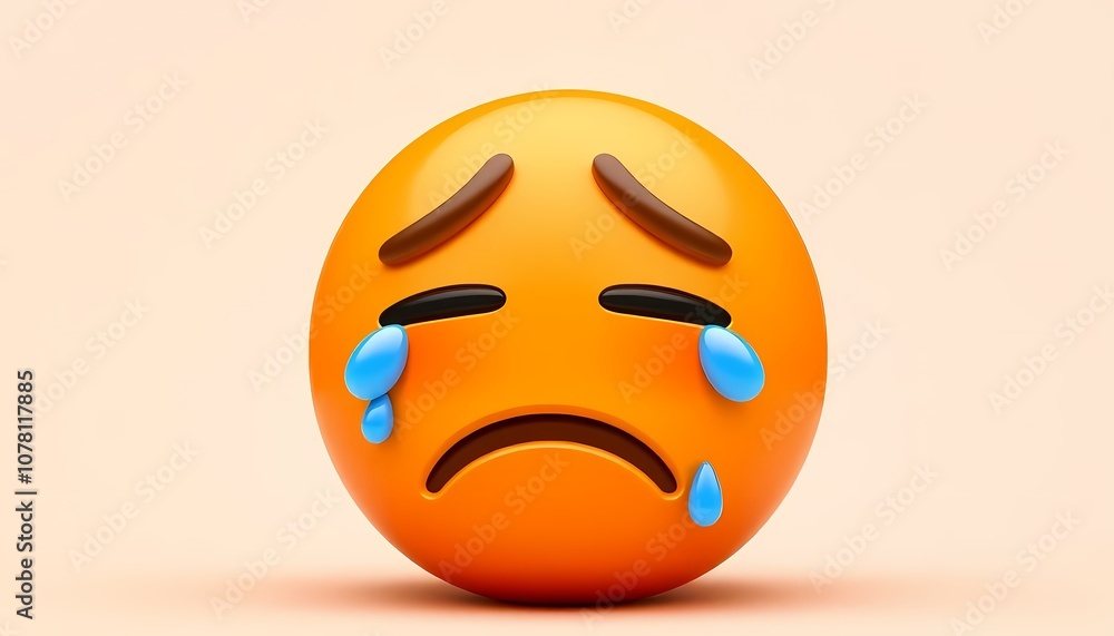 3D Render of Sad Emoji with Tears on a Light Background 3D Render of Sad Emoji with Tears on a Light Background