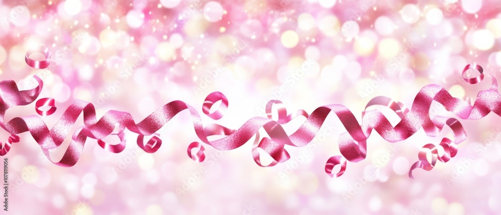 A pink ribbon with glittery beads on it A pink ribbon with glittery beads on it