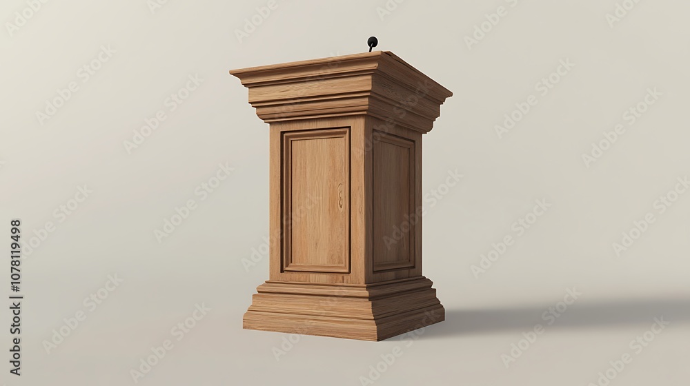 A wooden podium designed for speeches or presentations, featuring a microphone for speakers. A wooden podium designed for speeches or presentations, featuring a microphone for speakers.