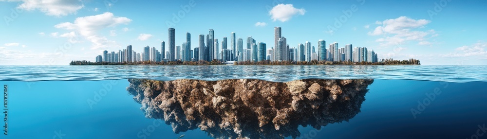 Naklejka premium Fossils Merging with Modern City Infrastructure: A Unique Contrast of Nature and Urban Development