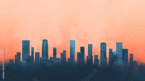 Vibrant Urban Skyline Silhouette Against a Soft Peach Sunset Reflecting City Life and Nature's Beauty. Cost of Capital, Capital Structure, Growth Concept photo