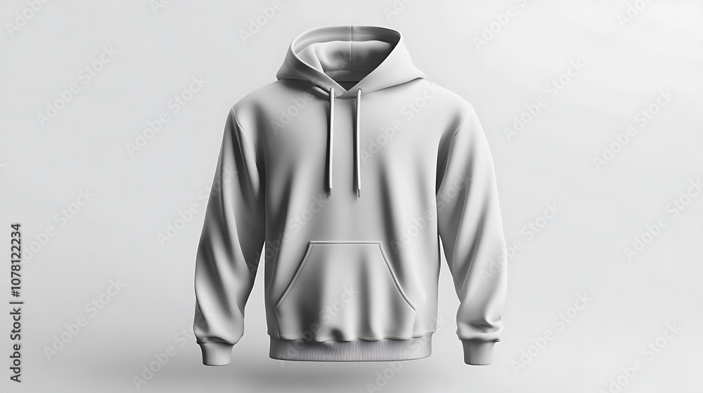 A plain white hoodie displayed on a neutral background, showcasing its design and features. A plain white hoodie displayed on a neutral background, showcasing its design and features.