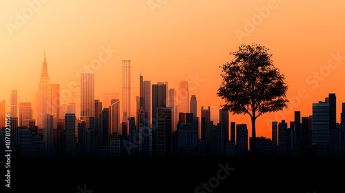 A Majestic Tree Silhouetted Against a Stunning Urban Sunset with Vibrant Orange and Yellow Hues. Cost of Capital, Capital Structure, Growth Concept