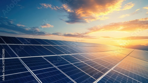 Solar panels on modern building roof in aerial perspective