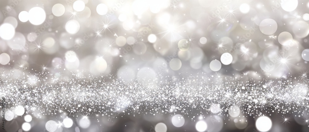 A blurry image of white and silver glitter with a silver line A blurry image of white and silver glitter with a silver line