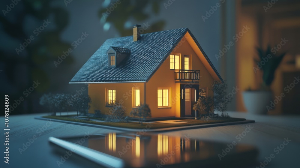 Real estate smartphone app featuring a house on screen Real estate smartphone app featuring a house on screen