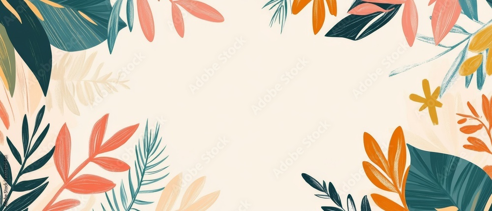 A colorful drawing of leaves and flowers with a white background A colorful drawing of leaves and flowers with a white background