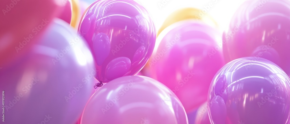 A bunch of balloons in various colors, including pink and yellow A bunch of balloons in various colors, including pink and yellow