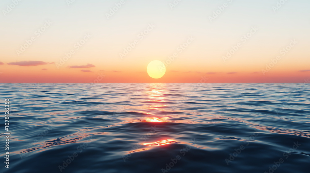 Sunset over calm ocean, creating perfect blend of colors reflecting on the water's surface, evoking tranquility and beauty. Sunset over calm ocean, creating perfect blend of colors reflecting on the water's surface, evoking tranquility and beauty.