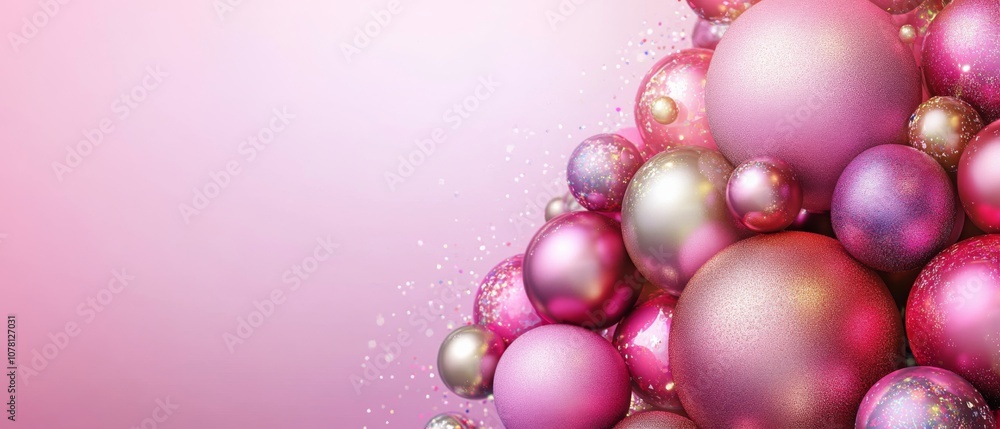 A pink and silver Christmas tree made of glittery balls