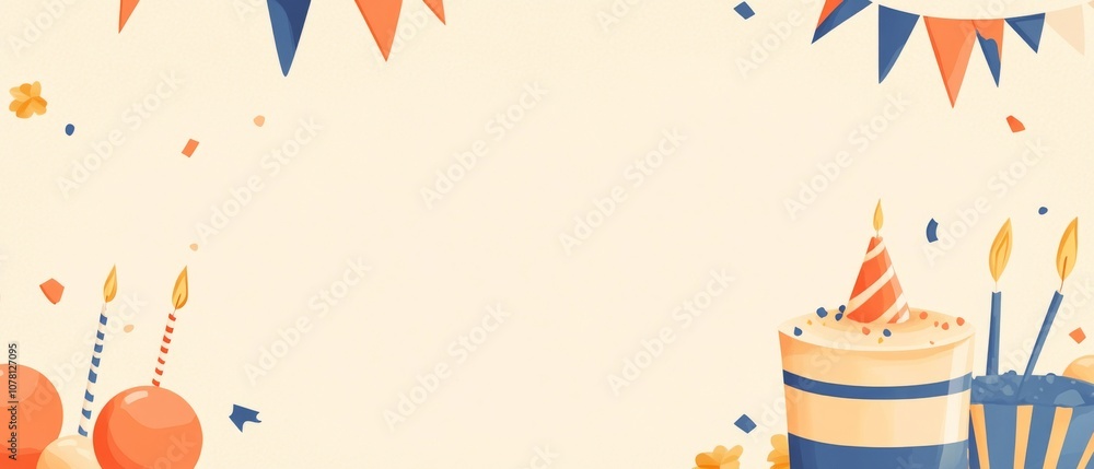 Obraz premium A birthday party banner with a cake and candles