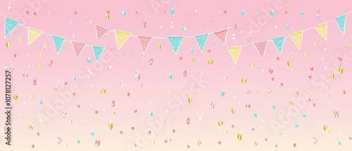 A pink background with a bunch of flags and confetti photo