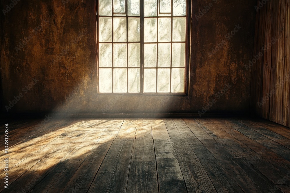 Sunbeams through window in empty room with wooden floor. Sunbeams through window in empty room with wooden floor.