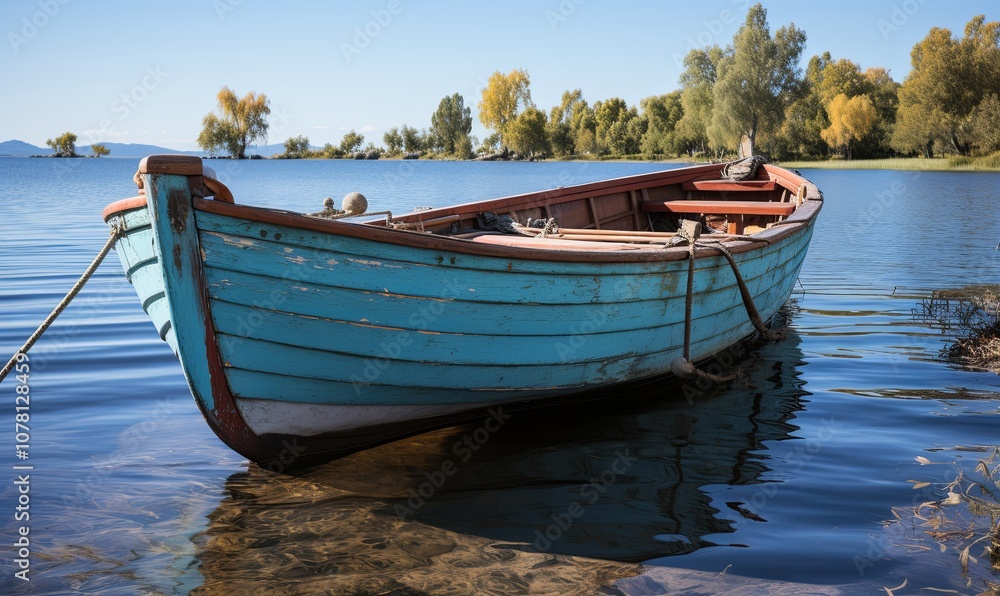 Blue Boat Floating on Water Blue Boat Floating on Water