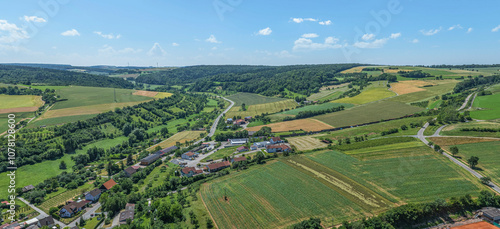 Blick auf den Weinort Markelsheim, Stadtteil von Bad Mergentheim in Tauberfranken 