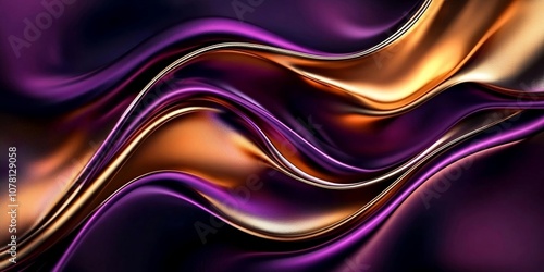 Abstract Background with 3D Wave Bright Gold and Purple Gradient Silk Fabric. Superlative generative AI image