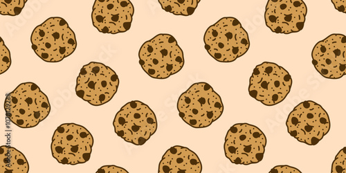 cookie seamless pattern background. chocolate chips pattern background. Cartoon illustration of Cookies. biscuits illustration. 
