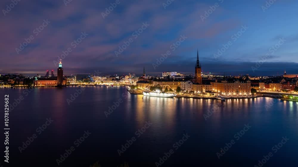 Time lapse of a sunrise at Mariabjerget with the old town of Stockholm in Sweden in the centre Time lapse of a sunrise at Mariabjerget with the old town of Stockholm in Sweden in the centre