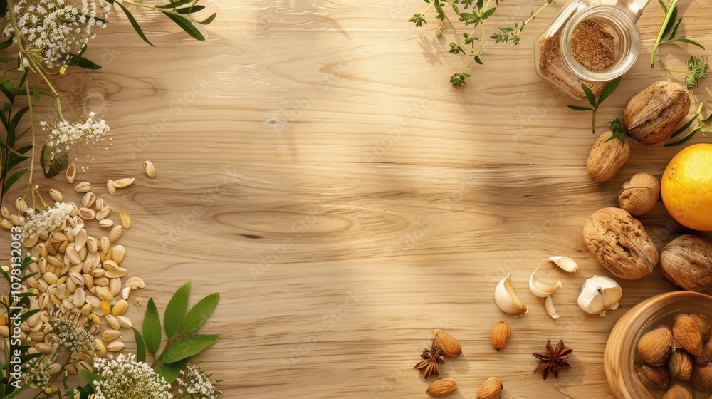 Fototapeta premium Natural Ingredients on Wooden Tabletop
