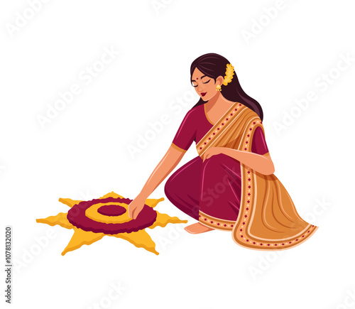 An Indian woman making rangoli 