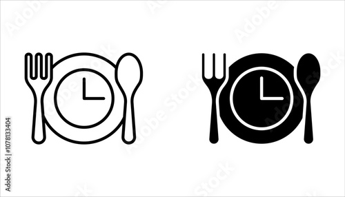 time eat lunch icon set, hour healthy food on white background