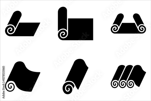 Carpet roll icon set. Fitness yoga mat signs and textile rug symbols on white background