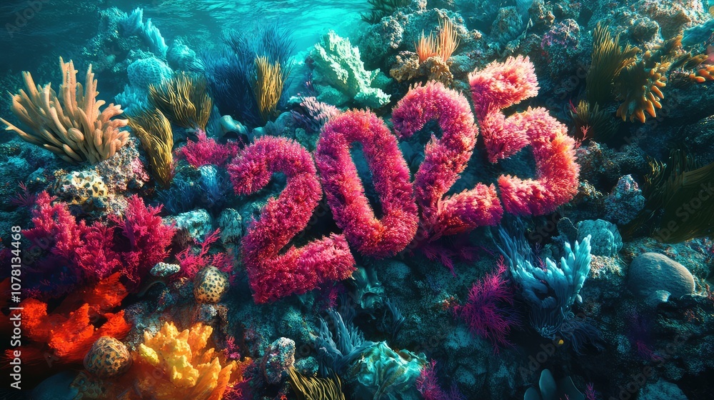 Fototapeta premium Happy New Year 2025, Underwater background, Happy new year background