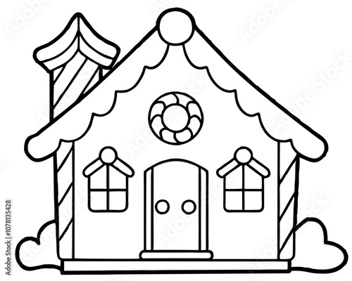 Gingerbread House Coloring Page with White Background