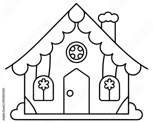 Gingerbread House Coloring Page with White Background