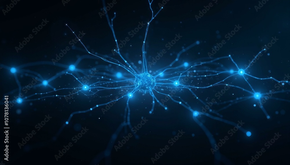 Electric Blue Neural Network Pulses Forming Digital Consciousness Against A Deep Black Background, Representing Artificial Intelligence And Cyber Security Electric Blue Neural Network Pulses Forming Digital Consciousness Against A Deep Black Background, Representing Artificial Intelligence And Cyber Security