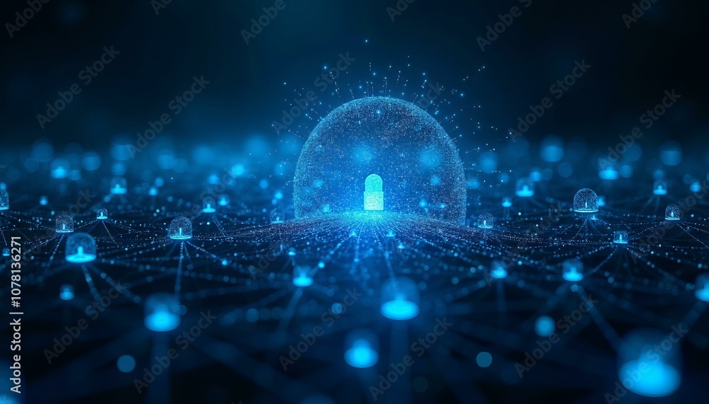 Expanding Quantum Consciousness Nodes With Neon Blue Energy Pulses In Virtual Space Against Dark Backdrop Expanding Quantum Consciousness Nodes With Neon Blue Energy Pulses In Virtual Space Against Dark Backdrop