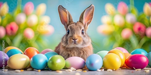 Wallpaper Mural Cute bunny surrounded by colorful Easter eggs for a festive and cheerful Easter celebration, Easter, cute, bunny, decor Torontodigital.ca