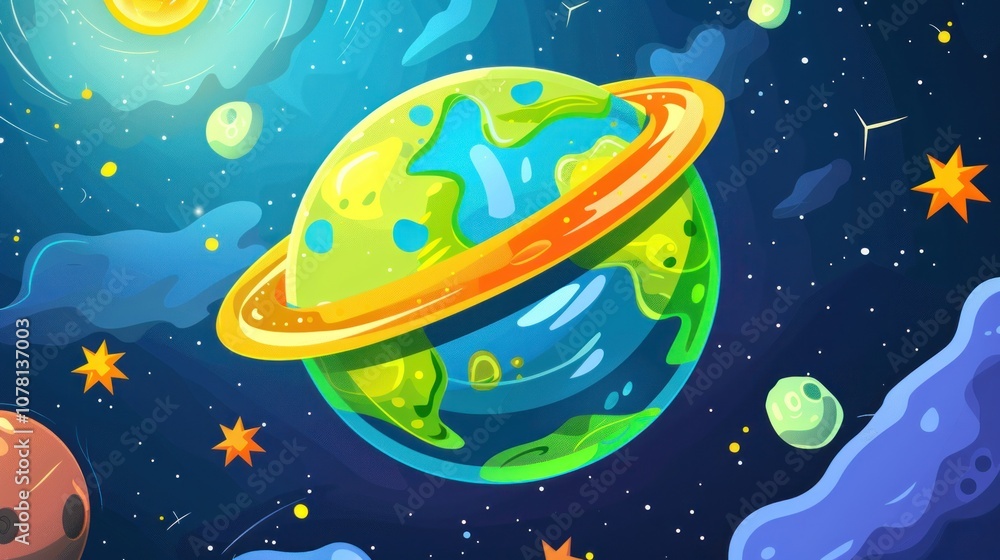 Naklejka premium Colorful Planet in Space