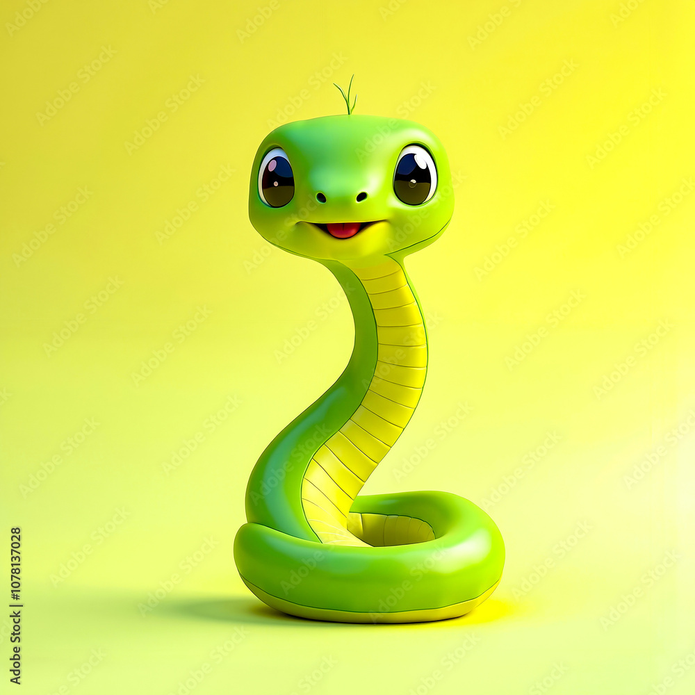 Fototapeta premium A green snake with a big smile on its face