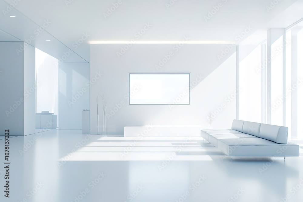 Minimalist white living room with bright light and couch Minimalist white living room with bright light and couch
