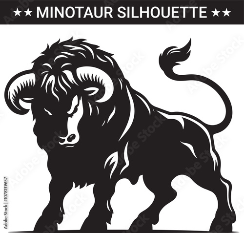 Mythical minotaur silhouette vector illustration